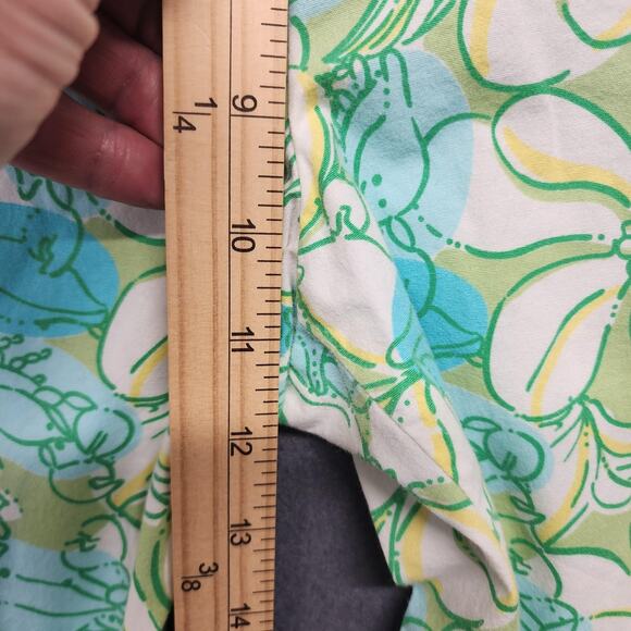Lilly Pulitzer Pants Womens 10 Green Blue Capri Floral Stretch Cotton Cropped - Picture 7 of 10